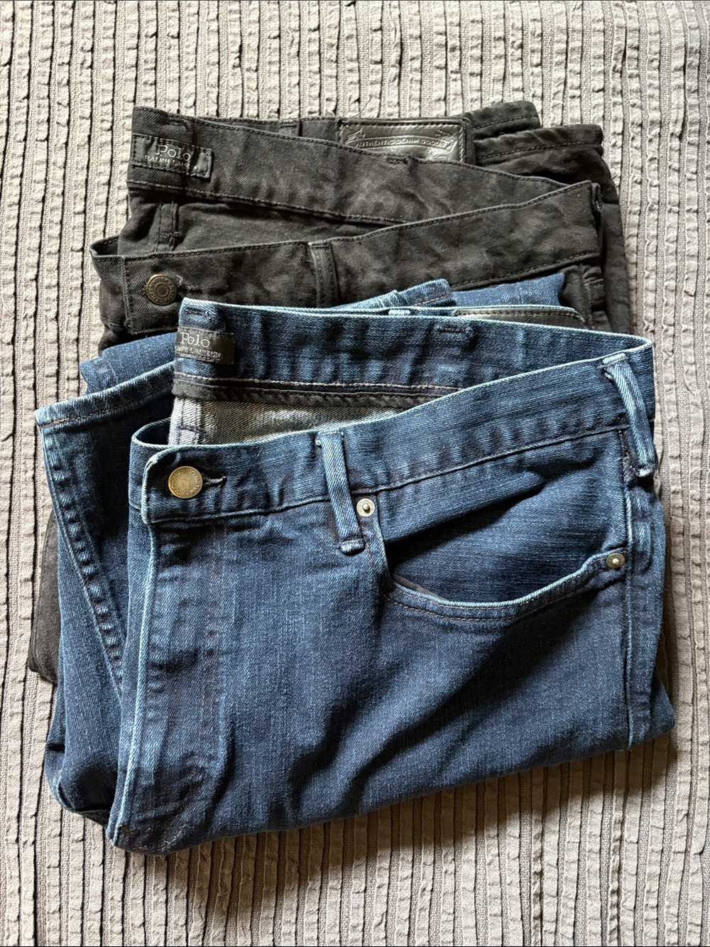 2 Pack of Men’s 40x32 Polo Ralph Lauren Denim Pants- Black and Blue Denim